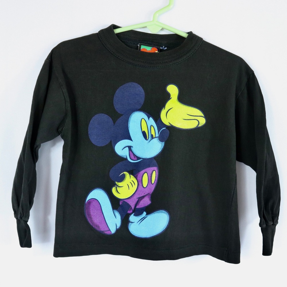 Disney Mickey Unlimited Black Neon Mickey Mouse Graphic Long Sleeve Shirt Sz 3